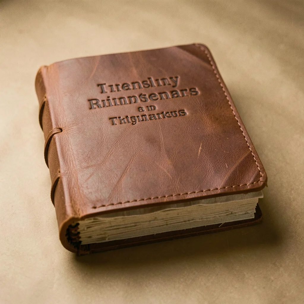 Nærbilde av håndbundet lærdagbok binding